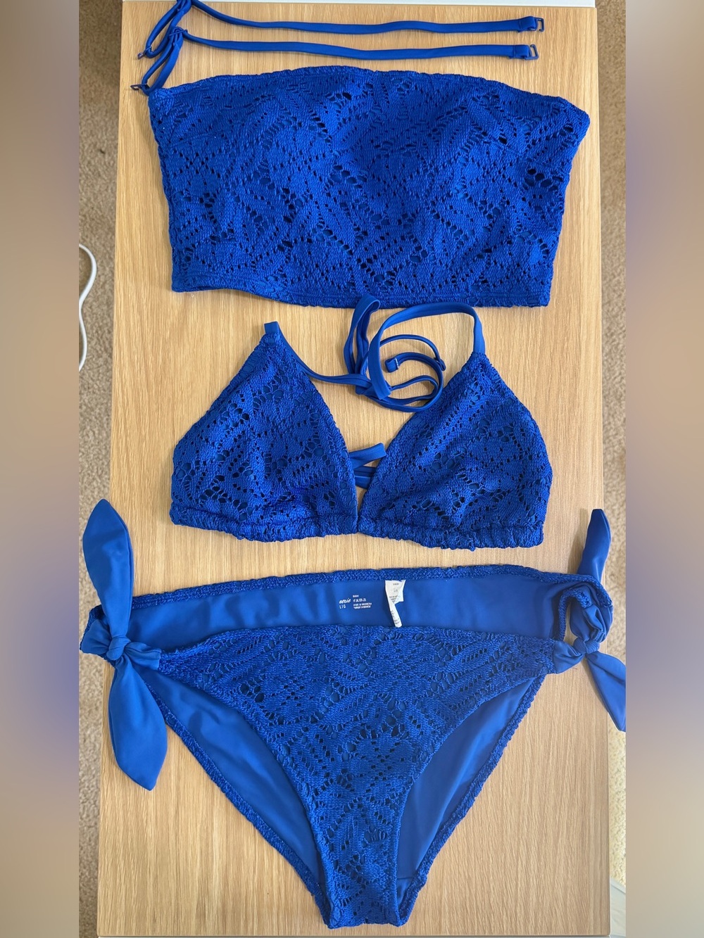 Aerie Royal Blue Crochet Three-Piece Bikini Set
